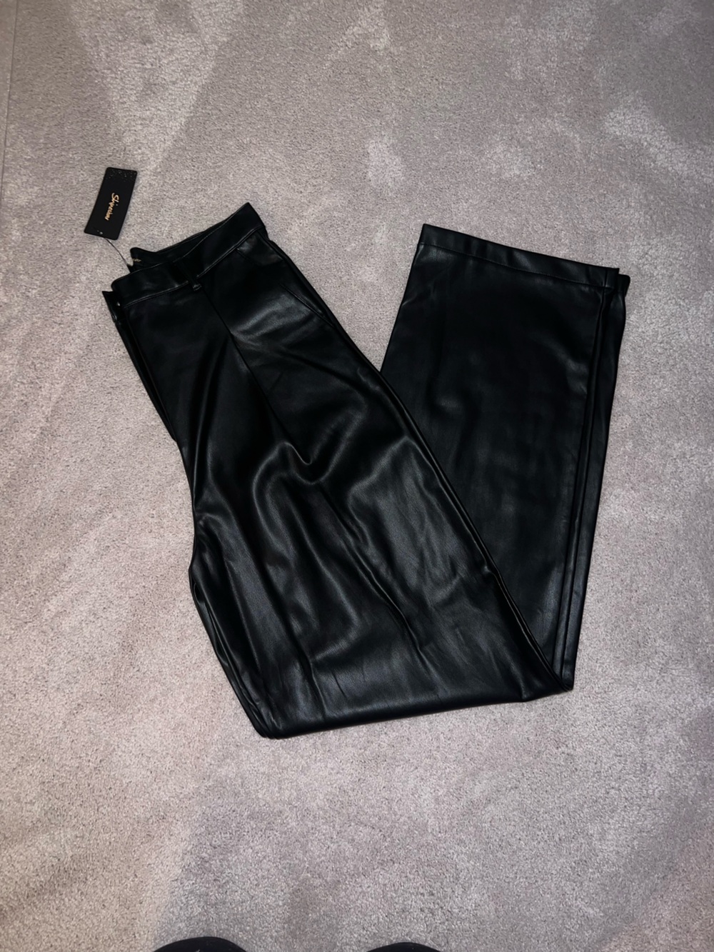 Shinestar Black Faux Leather Straight Leg Pants